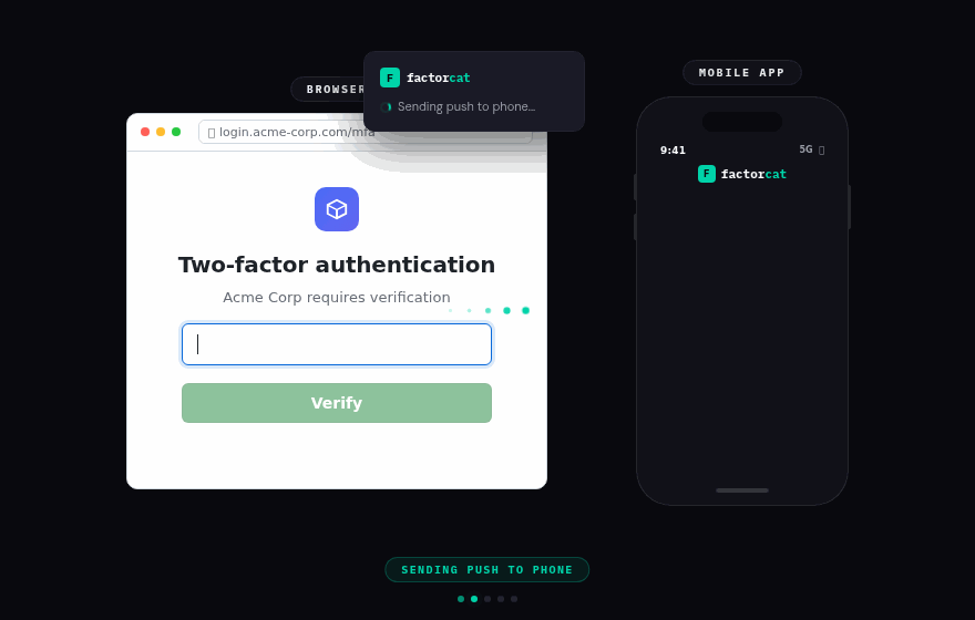 Demo: browser detects MFA field, phone receives push notification, user taps approve, code auto-fills